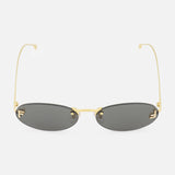 The FENDI Oval Gold Sunglasses feature a sleek gold metal frame and dark tinted lenses, presented against a plain white background.