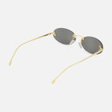 The Fendi Oval Gold Sunglasses by FENDI showcase an elegant oval frame with thin gold metal accents and dark lenses, presented against a white background.