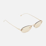 A pair of FENDI Oval Rose Gold Sunglasses, featuring rimless oval frames, light brown tinted lenses, and thin rose gold metal arms, displayed on a white background.