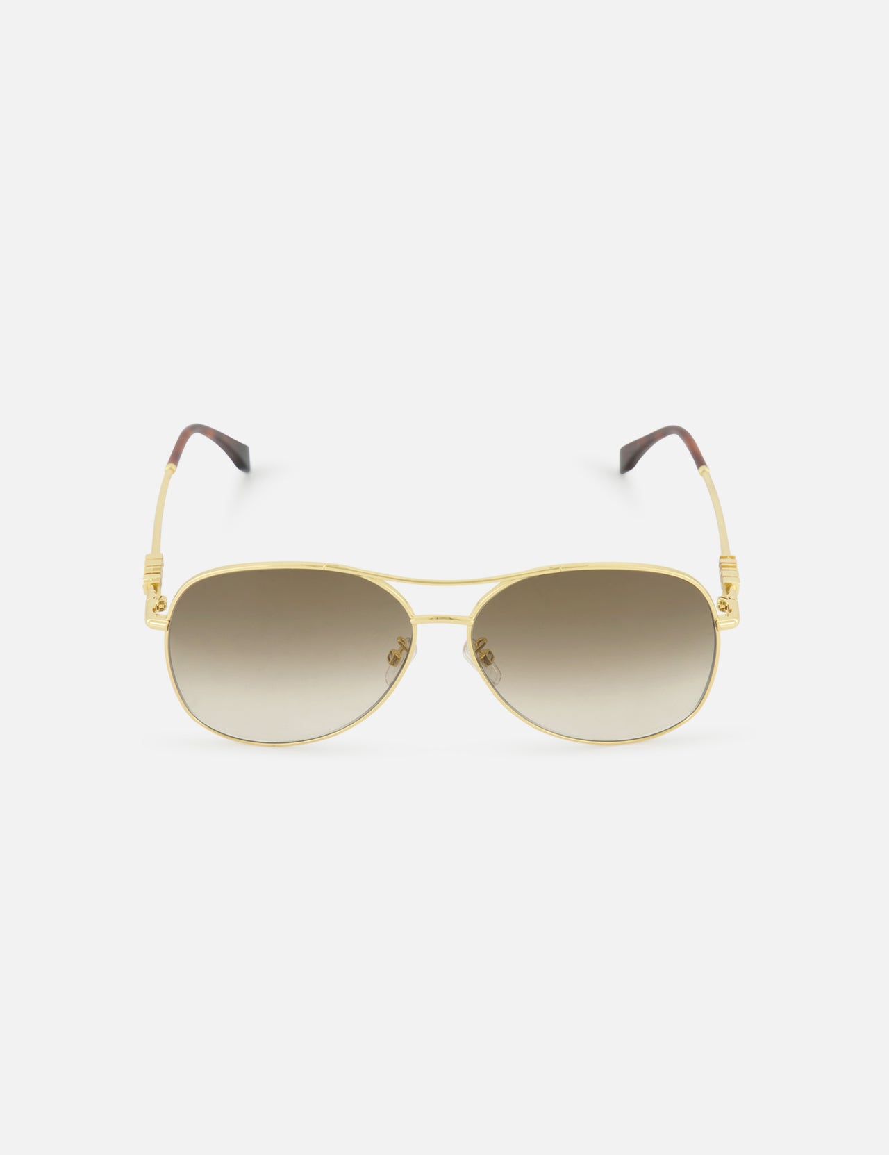 FENDI Aviator Gold Sunglasses with brown gradient lenses are displayed on a plain white background.