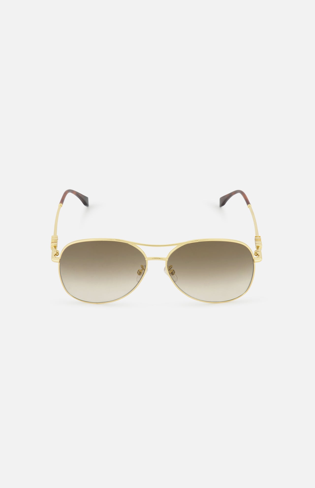 FENDI Aviator Gold Sunglasses with brown gradient lenses are displayed on a plain white background.