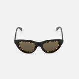 LOEWE Cat Eye Black Sunglasses made from premium acetate feature brown-tinted lenses and a subtle tortoiseshell inner rim. Made in Italy, these stylish frames are displayed on a plain white background.
