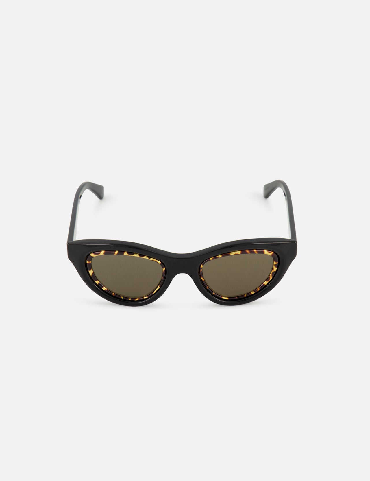 LOEWE Cat Eye Black Sunglasses made from premium acetate feature brown-tinted lenses and a subtle tortoiseshell inner rim. Made in Italy, these stylish frames are displayed on a plain white background.