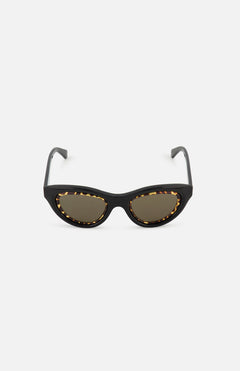 LOEWE Cat Eye Black Sunglasses made from premium acetate feature brown-tinted lenses and a subtle tortoiseshell inner rim. Made in Italy, these stylish frames are displayed on a plain white background.