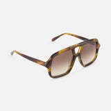 LOEWE Rectangle Brown Tortoiseshell Sunglasses feature a geometric, oversized frame and brown gradient lenses, shown on a white background.