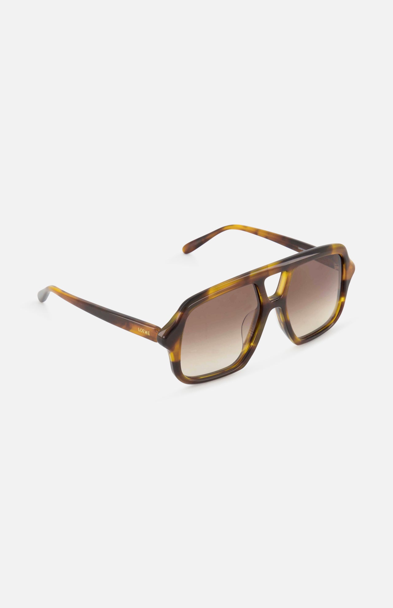 LOEWE Rectangle Brown Tortoiseshell Sunglasses feature a geometric, oversized frame and brown gradient lenses, shown on a white background.
