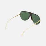 The Loewe Aviator Gold Sunglasses by LOEWE feature green lenses, a tortoiseshell bridge and frame, and thin gold metal arms, shown on a white background.