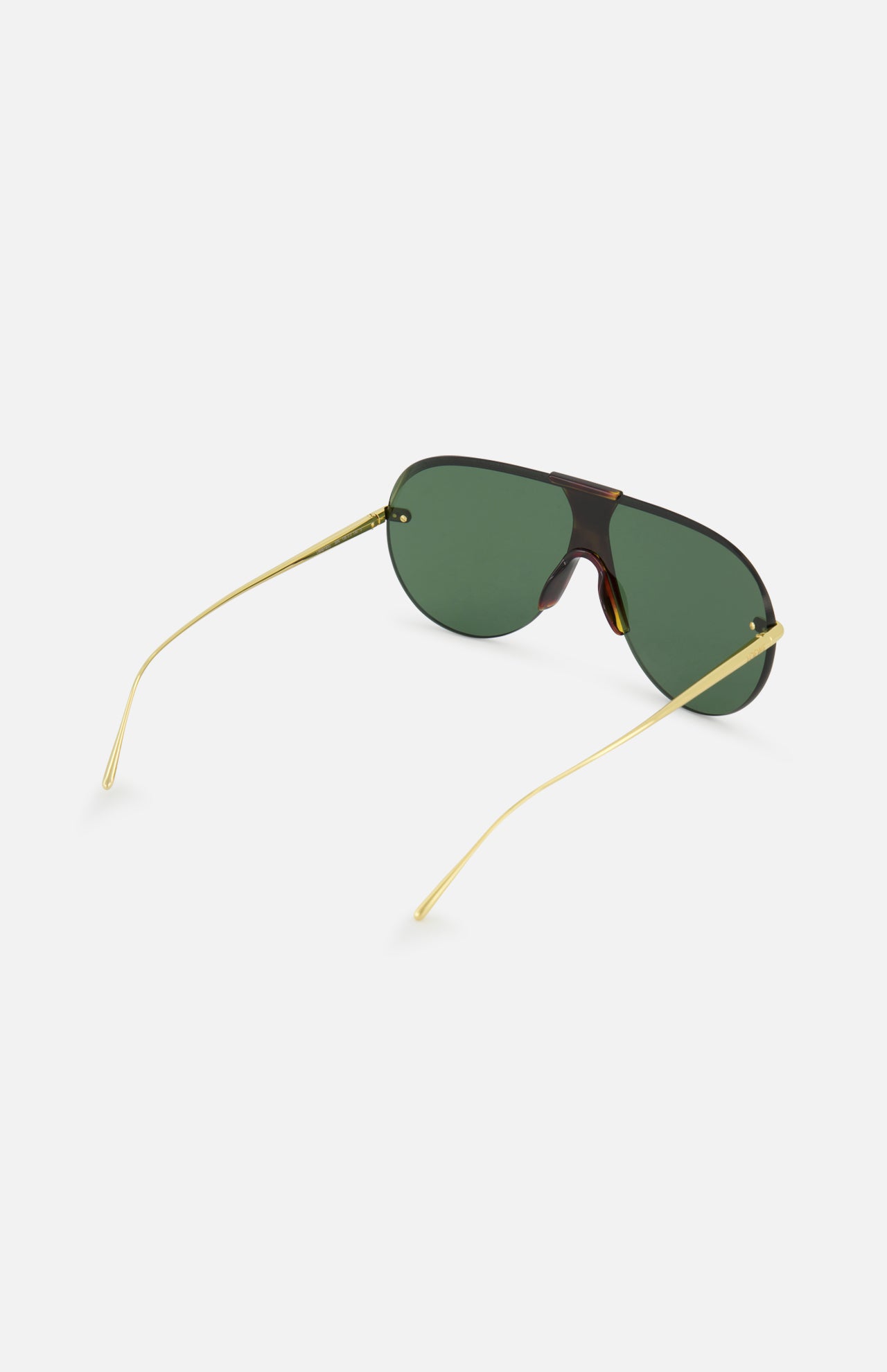 The Loewe Aviator Gold Sunglasses by LOEWE feature green lenses, a tortoiseshell bridge and frame, and thin gold metal arms, shown on a white background.