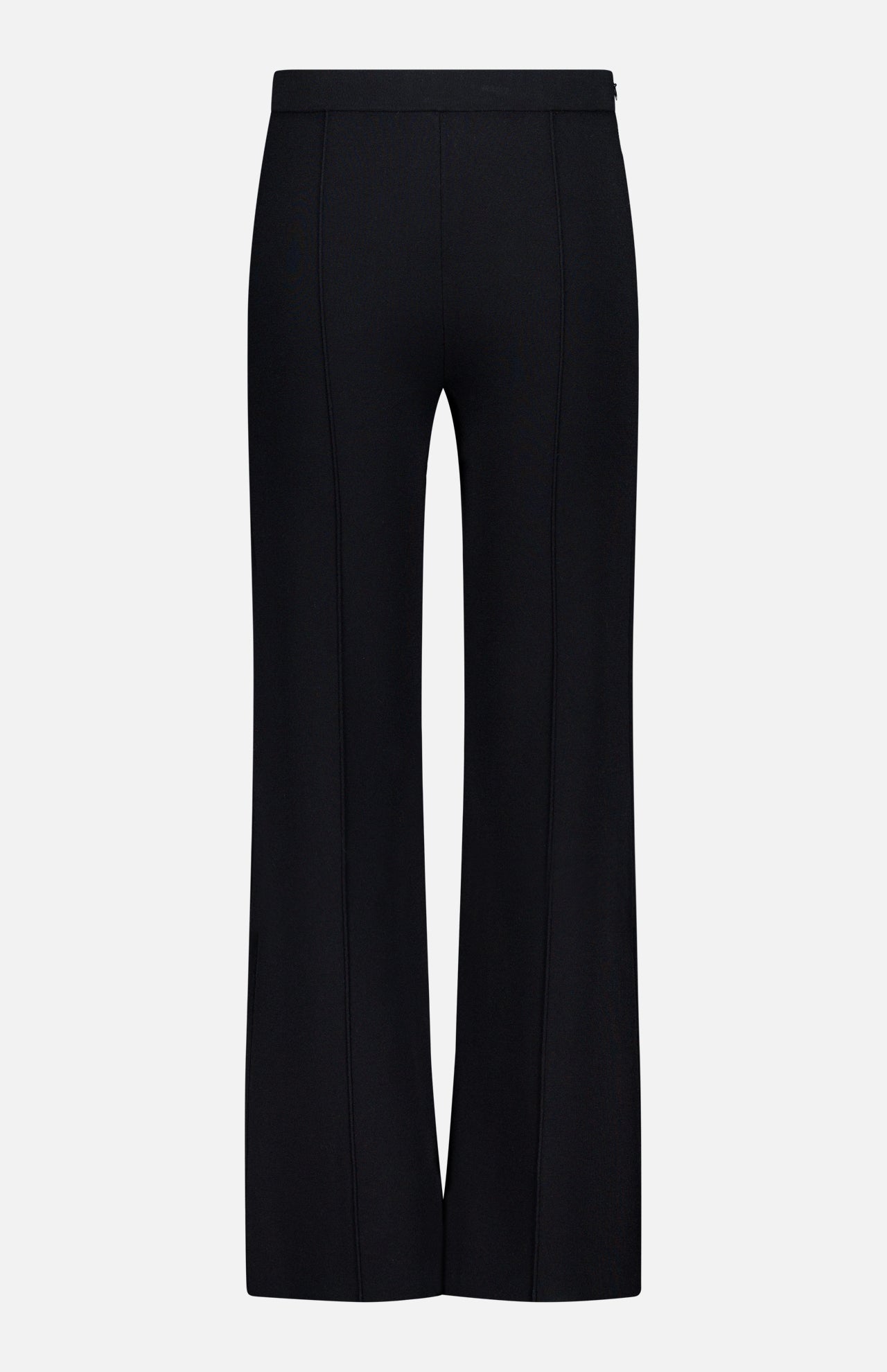The THEORY Compact Cropped Kick Pant features a high waist, wide legs, and front seam detailing in black—ideal for office wear—shown against a plain white background.