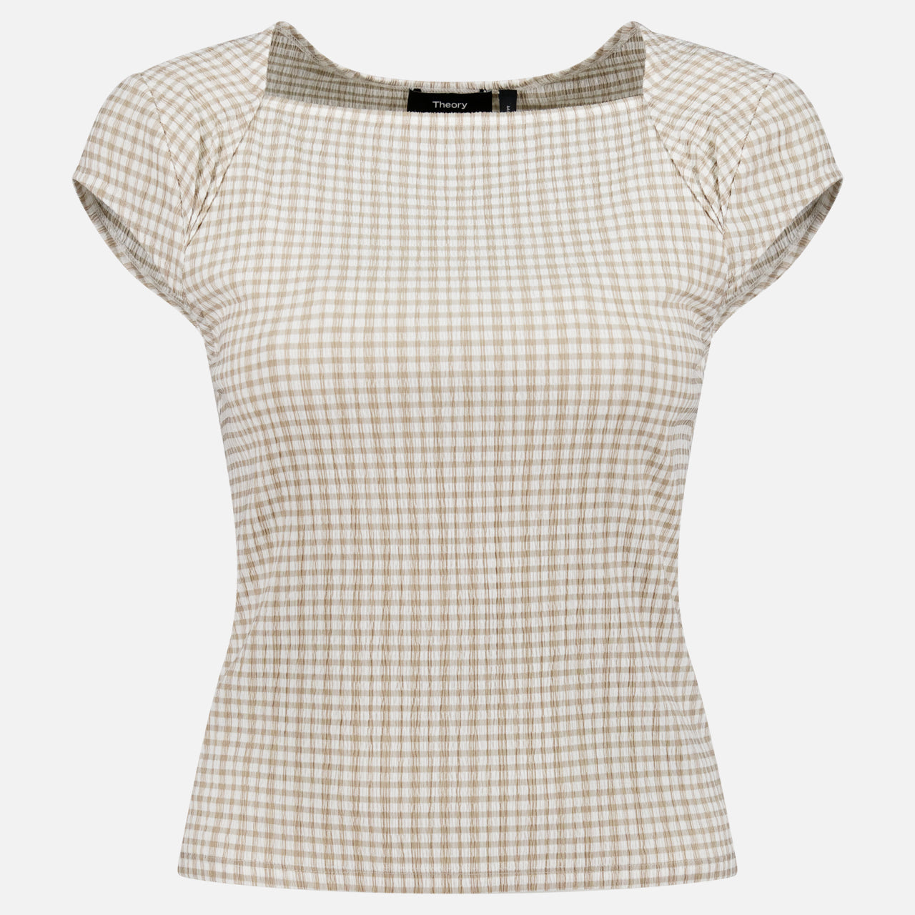 Drape Cap Sleeve Gingham Top (14686517952875)