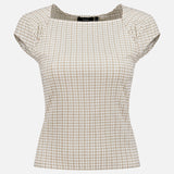 Drape Cap Sleeve Gingham Top (14686517952875)