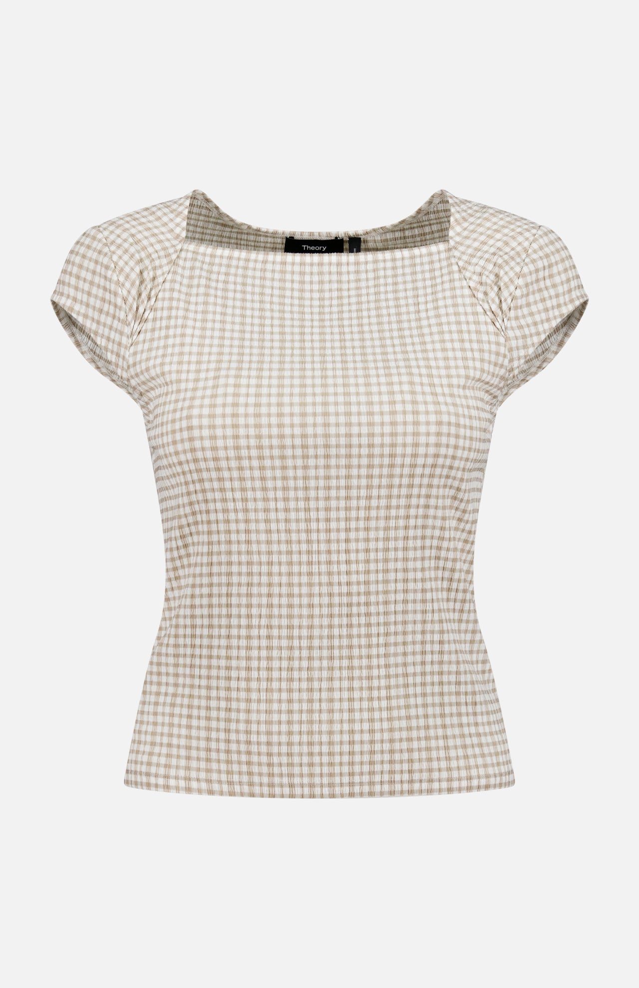 Drape Cap Sleeve Gingham Top (14686517952875)