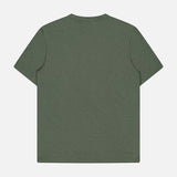 The THEORY Cosmos Essential T-shirt is a plain, lightweight, olive green short-sleeve tee, shown flat with the back side up on a white background.