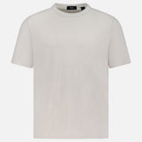 The Essential Cosmo T-shirt by THEORY, a plain short-sleeved crew neck white lightweight jersey tee, is displayed on a white background.