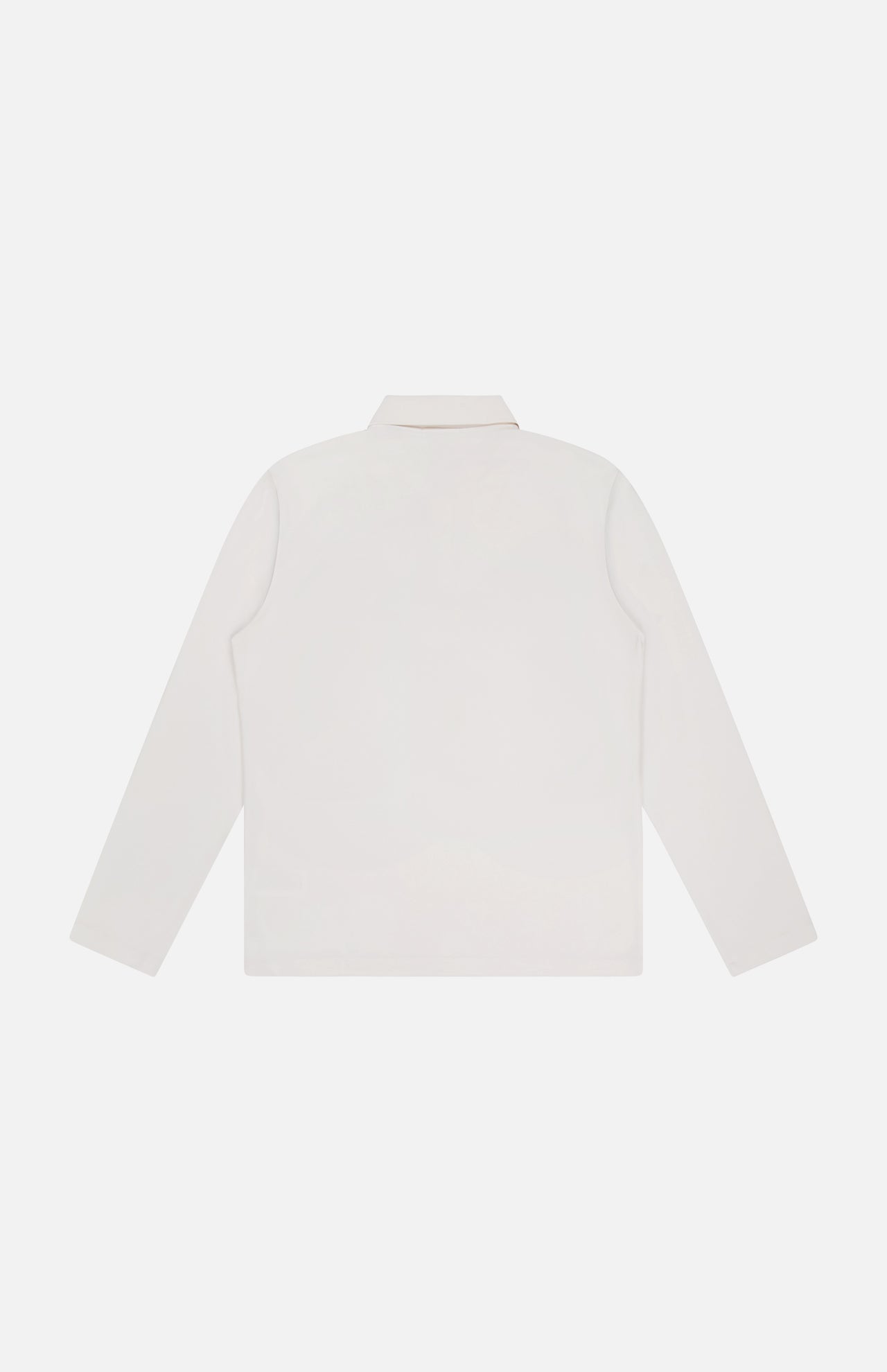 The Goris Long Sleeve Polo Shirt by THEORY is a classic plain white collared shirt, displayed from the back against a white background.