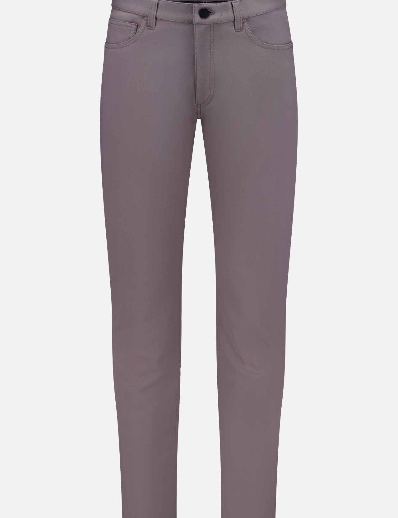 The THEORY Raffi Neoteric Twill Pants are mauve slim-fit jeans featuring a slim leg, front and back pockets, button closure, and belt loops, shown against a plain white background.