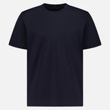The THEORY Ryder Jersey T-shirt, shown against a light gray background, features a relaxed crew neck fit and is crafted from breathable knit fabric with a plain black design and no visible logos.