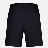 Back view of THEORY Standard Chino Moons Shorts for men in black cotton twill, featuring belt loops, a flat waistband, and two buttoned back pockets, displayed against a plain white background.