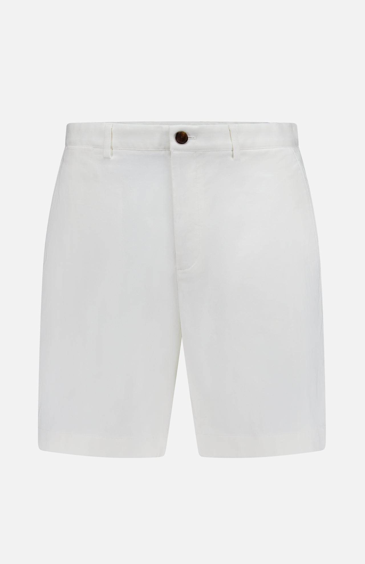 THEORY’s Standard Chino Moons Shorts—white cotton twill with button and zip closure, side pockets, and belt loops—feature a clean, minimal design and are shown on a plain white background.
