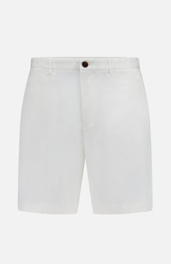 THEORY’s Standard Chino Moons Shorts—white cotton twill with button and zip closure, side pockets, and belt loops—feature a clean, minimal design and are shown on a plain white background.