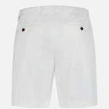 Back view of THEORY’s Standard Chino Moons Shorts in white cotton twill, featuring belt loops, two back welt pockets with dark buttons, and a clean, minimal design.