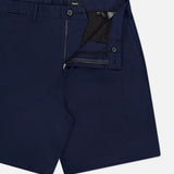 The RAG & BONE Standard Moons Shorts, crafted from comfortable men's cotton fabric, feature a front zip fly, button closure, and partially opened waistband, shown against a white background.