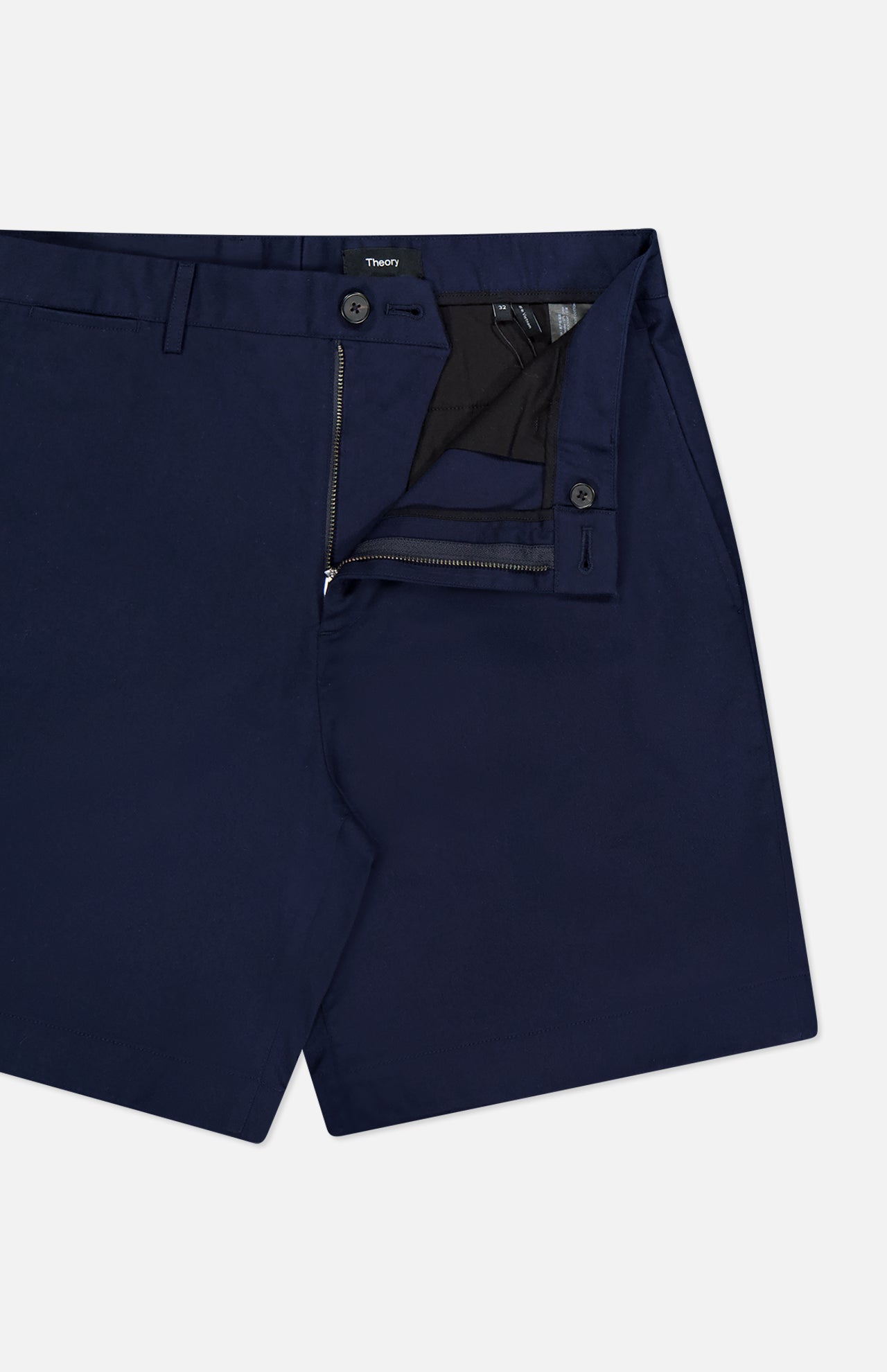 The RAG & BONE Standard Moons Shorts, crafted from comfortable men's cotton fabric, feature a front zip fly, button closure, and partially opened waistband, shown against a white background.