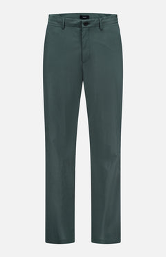 THEORY Standard Nylon Drawstring Trouser Pants in dark green, with a relaxed, straight-leg fit, drawstring waist, belt loops, side pockets, and zip closure. Shown against a plain white background.