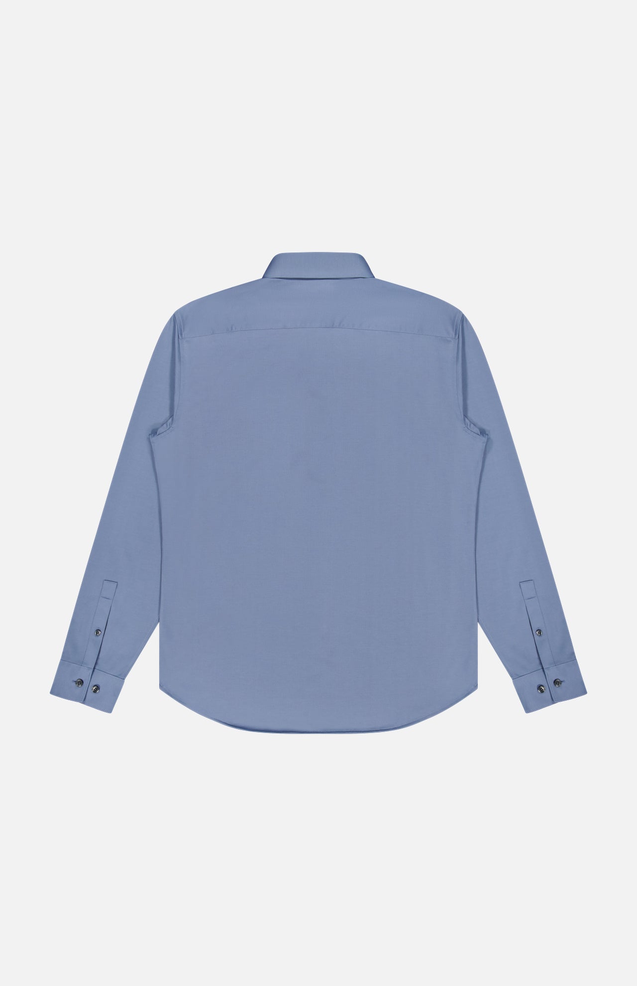 The THEORY Sylvain Structure Dress Shirt in light blue is displayed from the back, featuring cuffed long sleeves and a classic collar, laid flat on a white background. This slim fit shirt provides a modern silhouette, while its wrinkle-resistant fabric keeps you looking sharp all day.