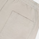 Close-up of the back pocket and elastic waistband on THEORY Terry Drawstring Shorts, featuring soft fabric texture and detailed stitching for a relaxed fit.
