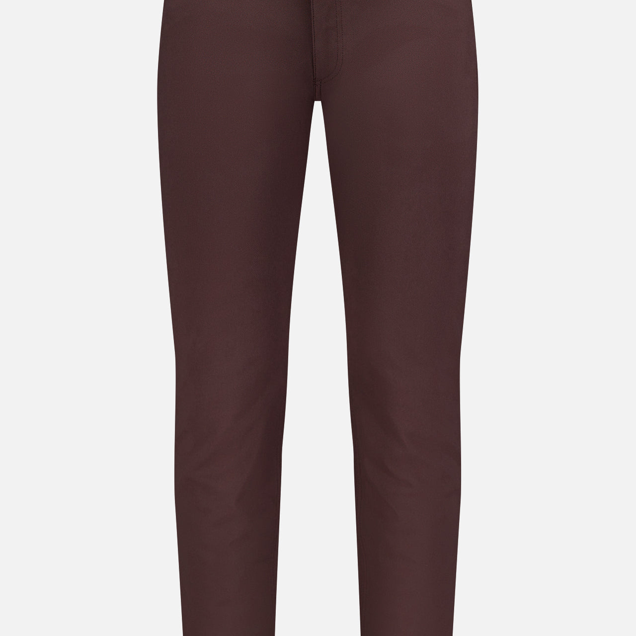 THEORY Raffi Stretch Twill Pants in dark brown offer a slim fit, 4-way stretch fabric, front and back pockets, button closure, and belt loops, shown on a plain white background.
