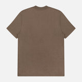 The THEORY Sarior Stretch T-shirt in dark brown, classic fit, short-sleeve crew neck is shown laid flat from the back on a white background, crafted from lightweight stretch jersey.