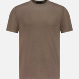 The THEORY Sarior Stretch T-shirt, in classic fit and dark brown lightweight stretch jersey, is shown against a white background.