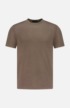 The THEORY Sarior Stretch T-shirt, in classic fit and dark brown lightweight stretch jersey, is shown against a white background.