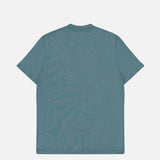 The THEORY Sarior Stretch T-shirt in teal is displayed flat from the back on a white background. Made from stretch jersey, it offers a classic fit for comfort and ease of movement.
