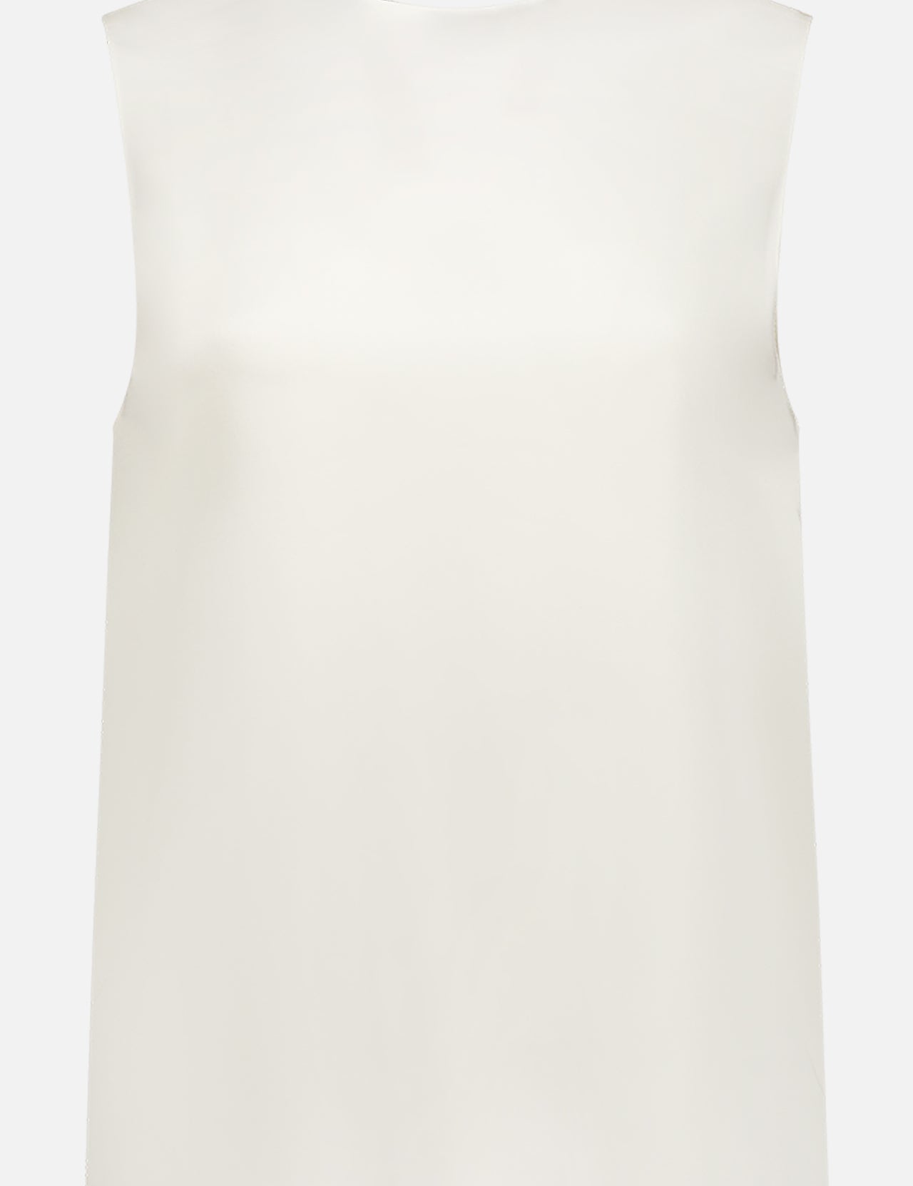 The THEORY Shell Top is a sleeveless, plain white silk shell shown from the back. Made of lightweight, smooth, and slightly shiny silk, it features a clean design with no visible seams, patterns, or fastenings.