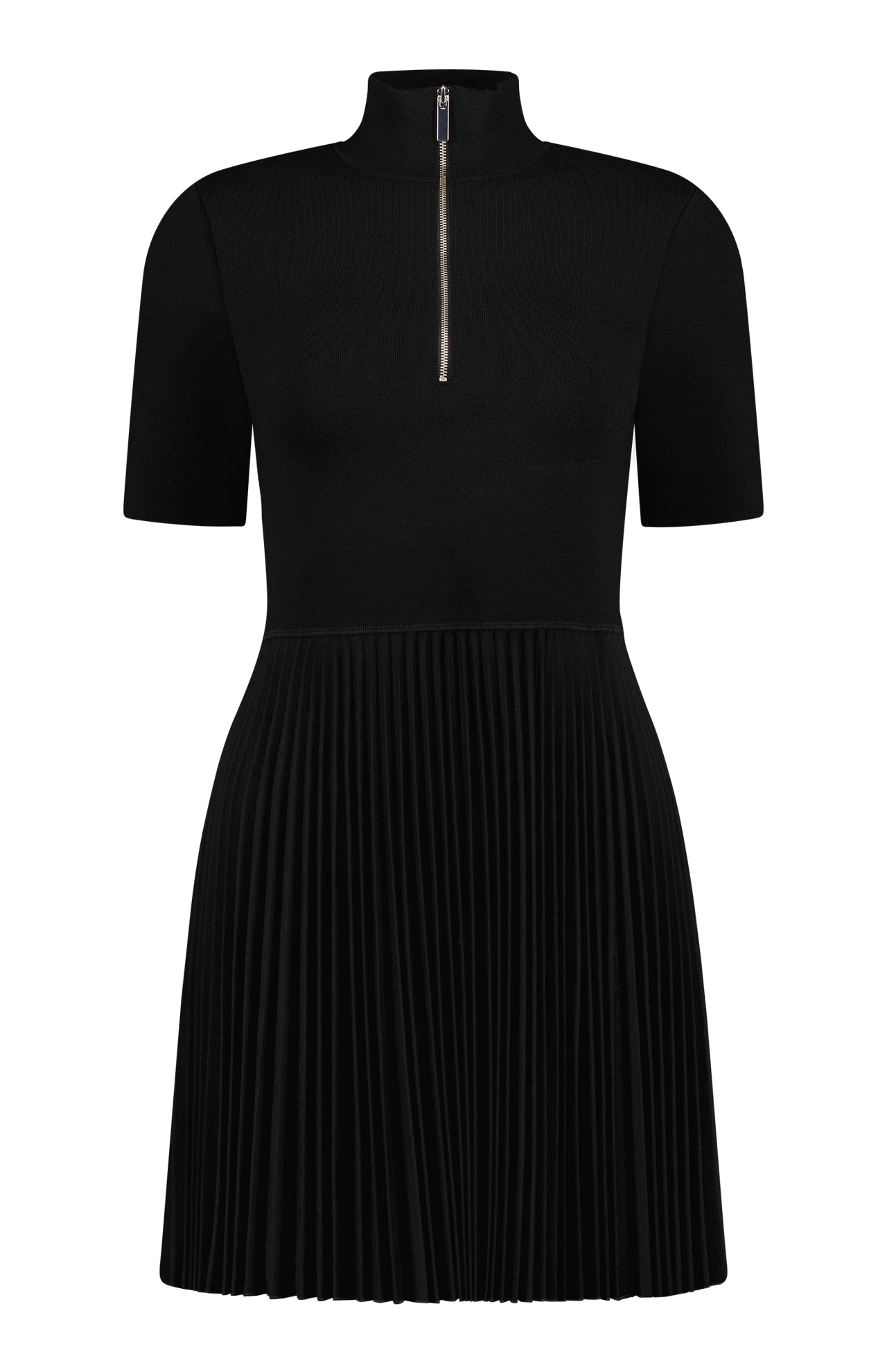 Short Sleeve Zip Pleat Dress (7196533751923)
