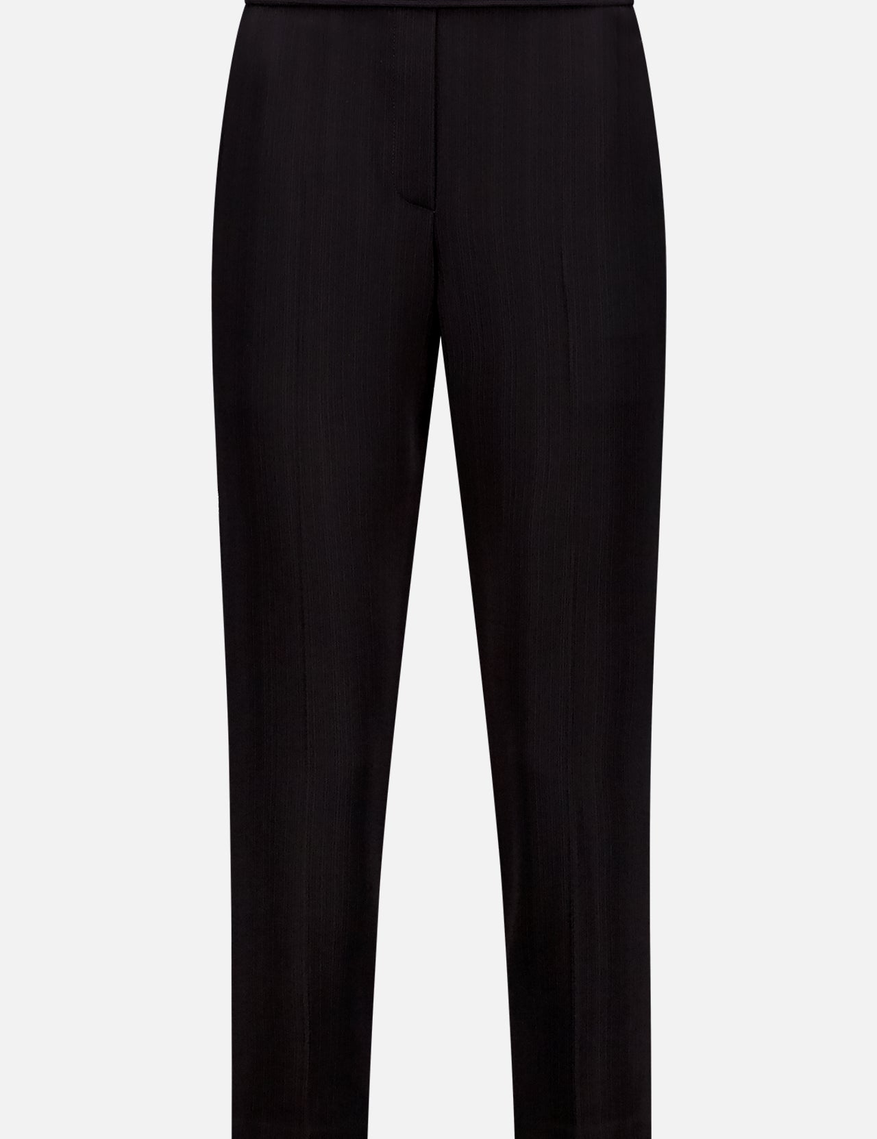 THEORY Trecca Pull On Trousers—sleek black office pants with a slim cropped fit, tailored straight legs, and a fitted waistband. Shown against a plain white background.