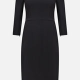 Theory Admiral Varetta Midi Dress in black, featuring a sheath silhouette, wide boat neck, and three-quarter length sleeves.