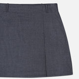 A gray Aline Pleated Mini Skirt by THEORY, featuring belt loops and a subtle front seam, is displayed on a white background.