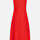 THEORY Asymmetrical Ruched Tank Dress in red, sleeveless and knee-length, shown from the back with a clean A-line silhouette and no visible embellishments—ideal for effortless casual style.