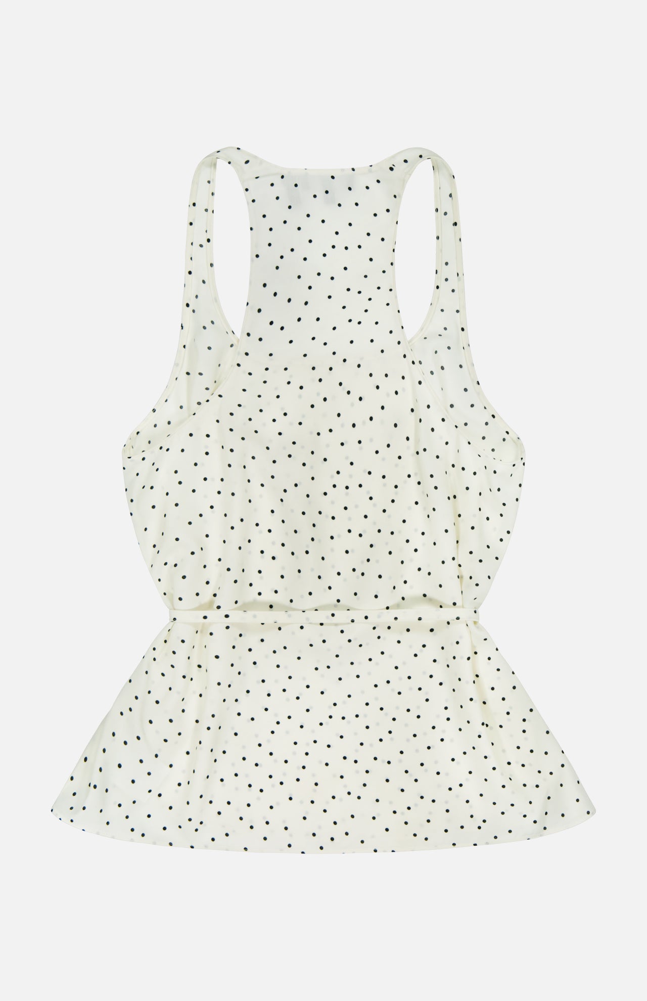 THEORY's Polka Dot Belted Scoop Neck Top is a chic choice for office or everyday wear, featuring a scoop neck, belted waist, and classic black polka dots on white for versatile style.