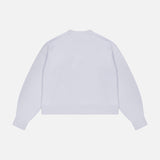 Back view of a light purple Theory Cashmere Crew Neck Sweater with ribbed cuffs and hem.