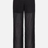 The THEORY Easy Eyelet Slim Fit Pant features a high waist and straight cut in embroidered eyelet cotton with a sheer effect, offering comfort and modern style. Shown on a plain white background.
