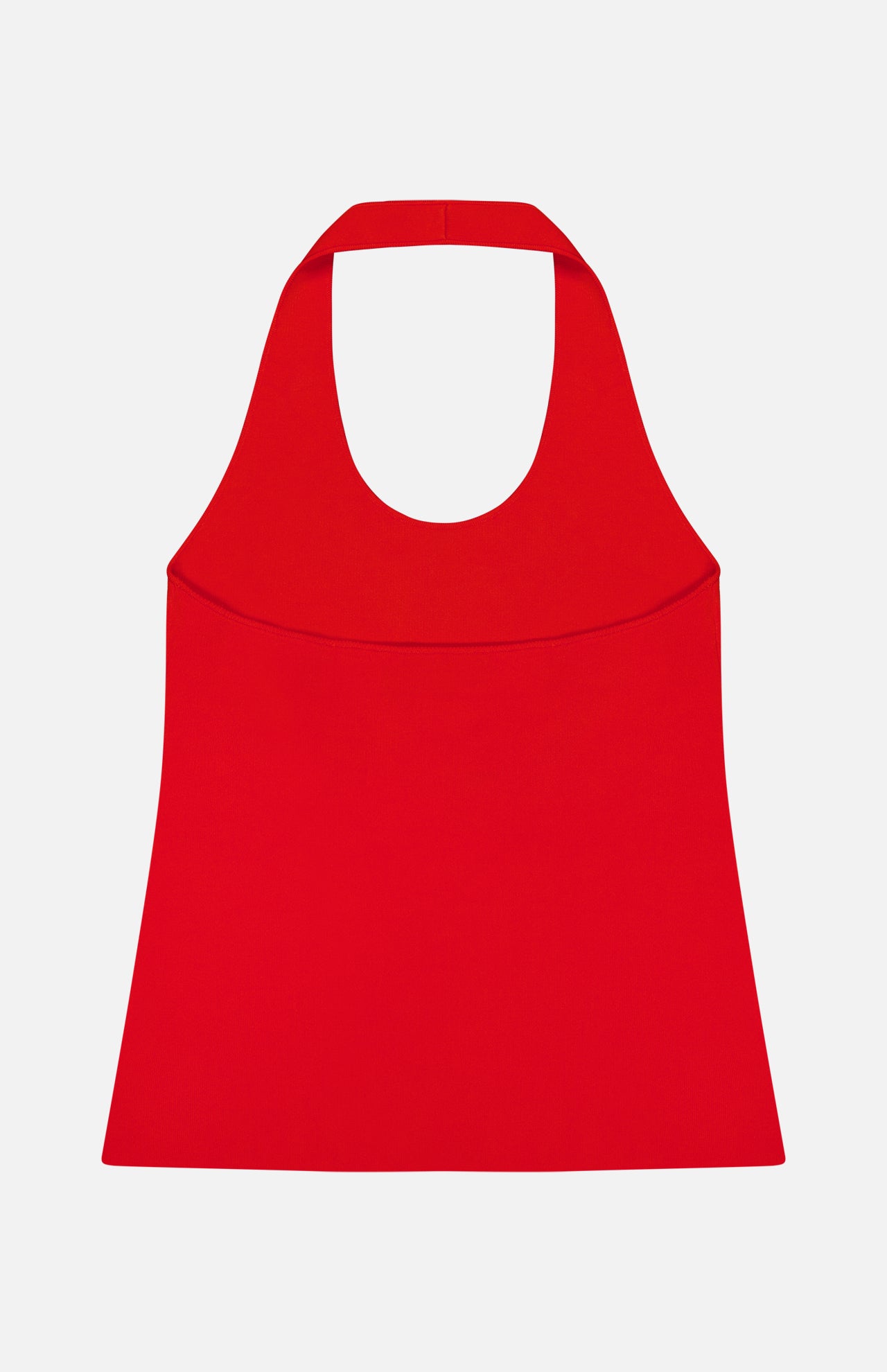 The THEORY Halter Neck Tank Top is a sleeveless, bright red piece with a halter neckline and rounded collar, shown flat on a white background.
