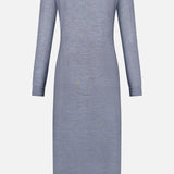 The THEORY Long Merino Wool Cardigan is shown from the back in light grayish-blue, with long sleeves, a straight knee-length cut, and a minimal design without visible closures or embellishments.