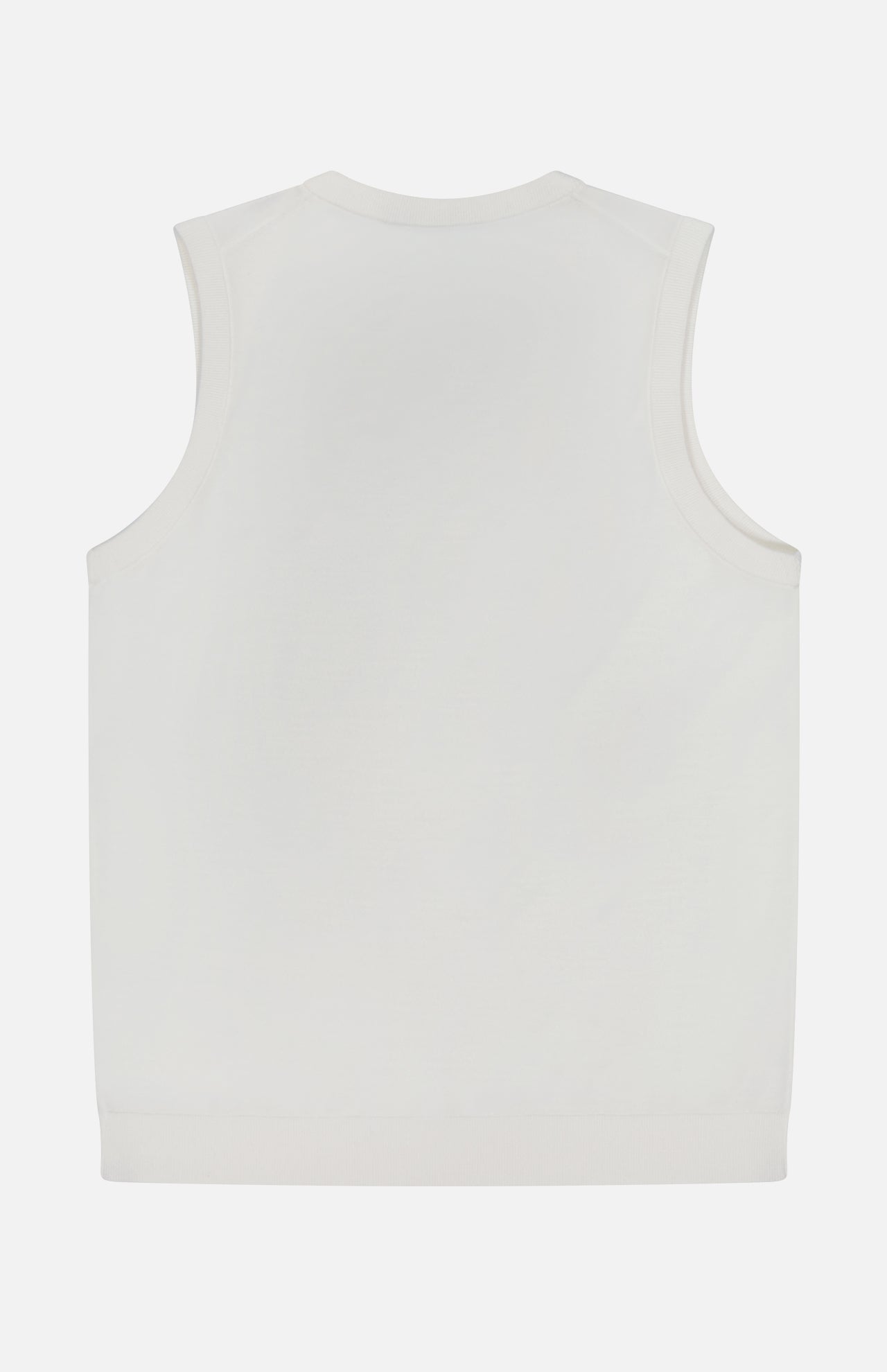 The THEORY Merino Slim Tank Top, shown from the back in white, features a minimalist design and slim fit silhouette against a white background.