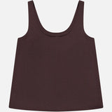 The THEORY Pebble Scoop Tank Top is a sleeveless, dark brown piece made from silky smooth fabric with a relaxed fit and scoop neckline, shown against a plain white background—an ideal choice for stylish layering.
