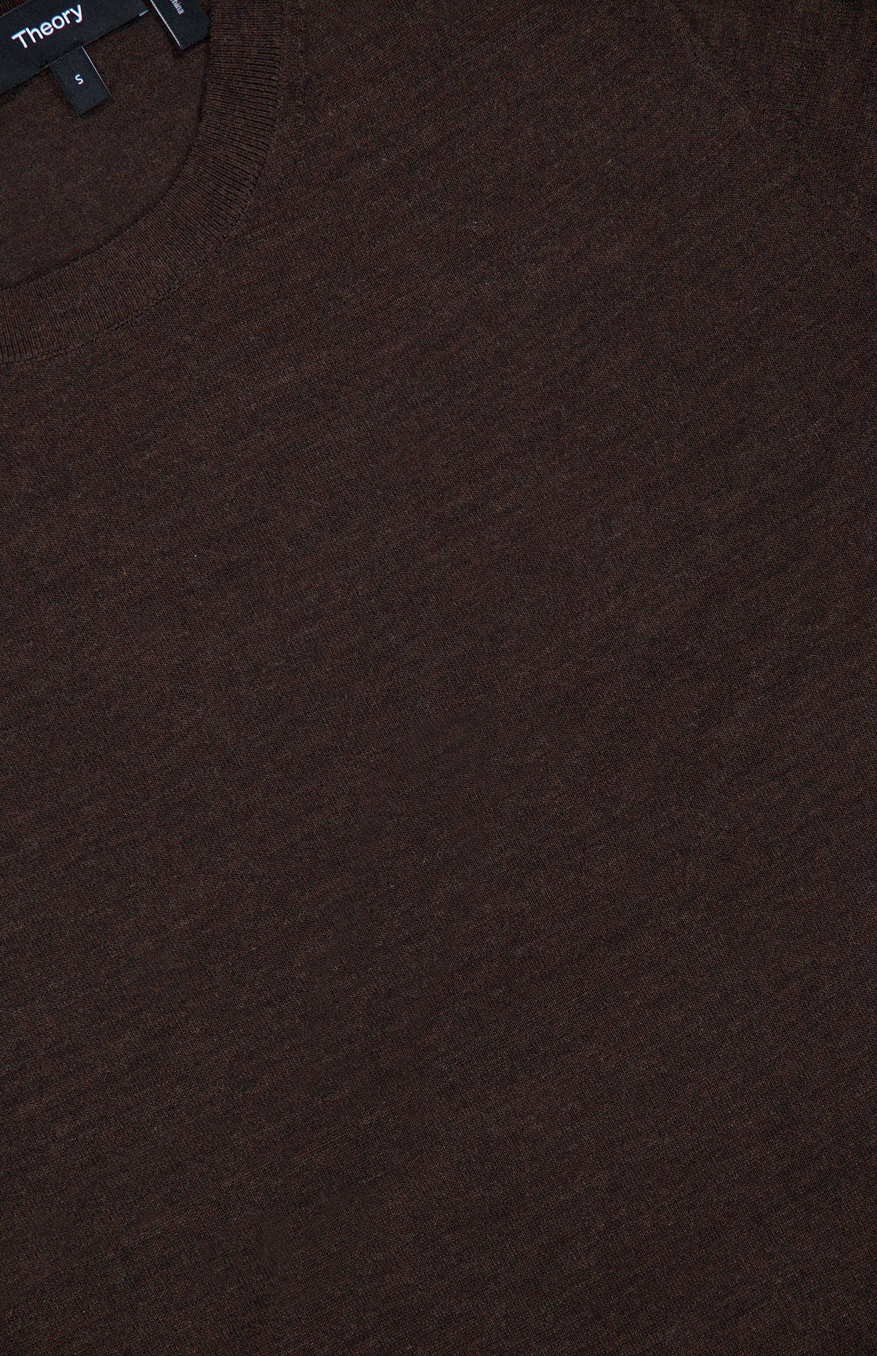 Theory Regal Basic T-shirt in dark brown merino wool with a crewneck and short sleeves.