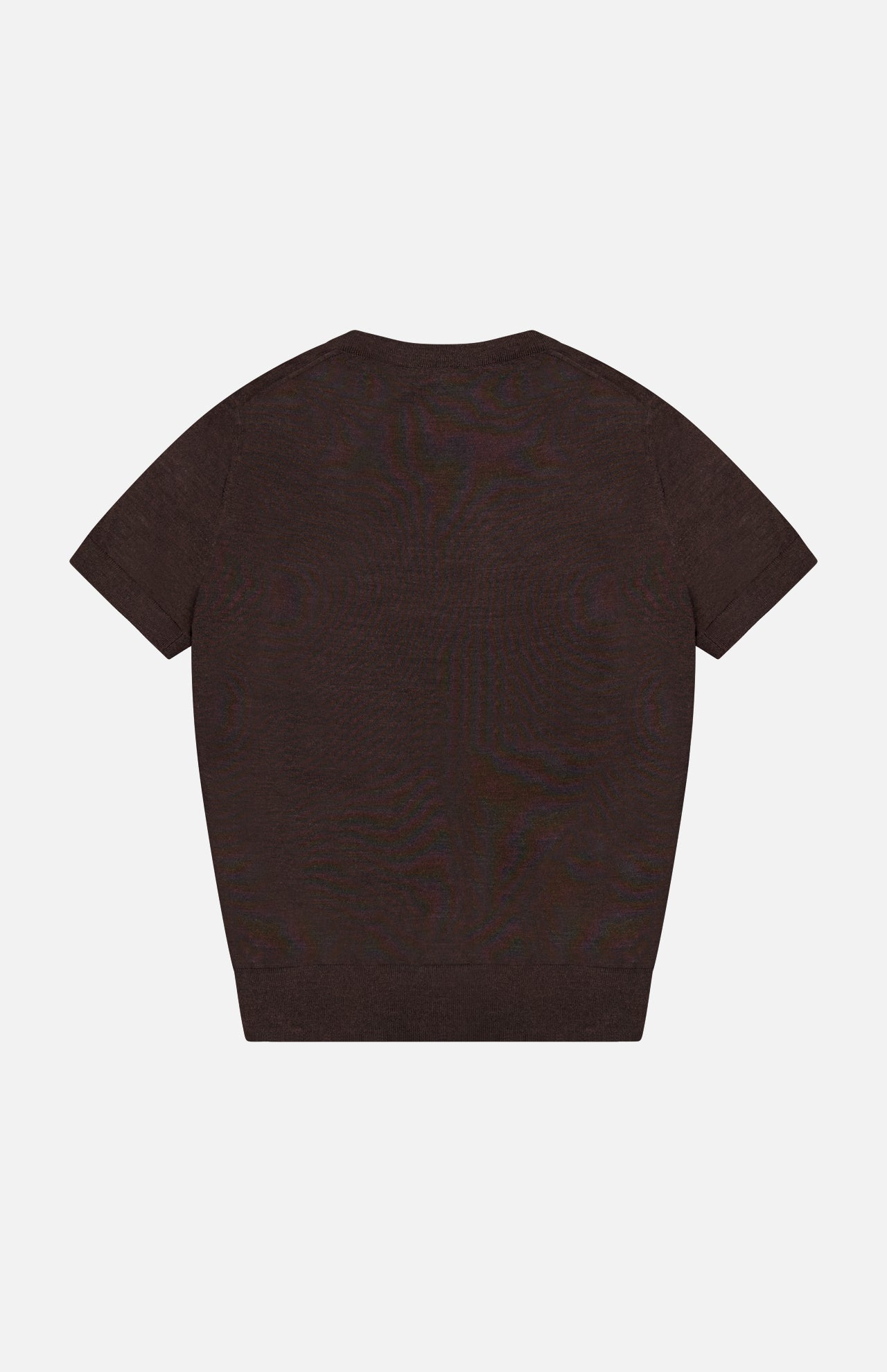 Back view of a lightweight, dark brown Regal Basic T-shirt by Theory, featuring a crew neckline and short sleeves.